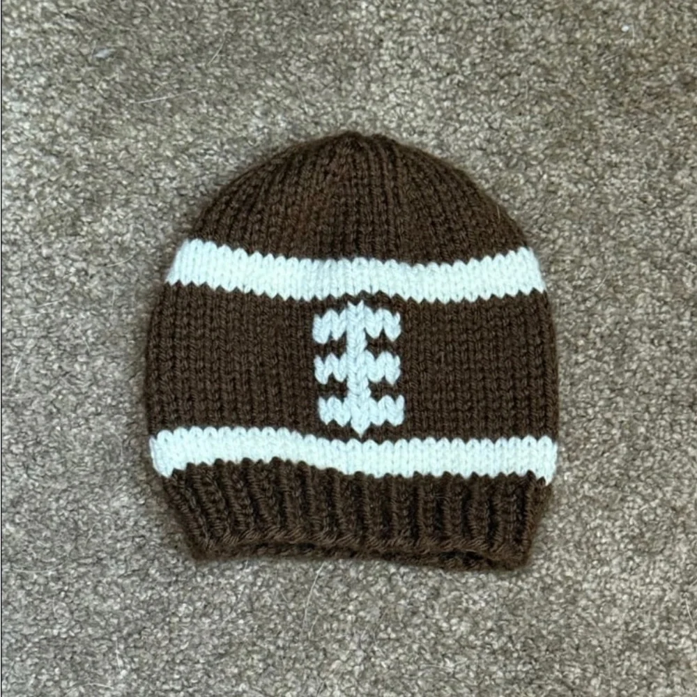 Brown & White Knit Football Baby Beanie - Kids Accessories